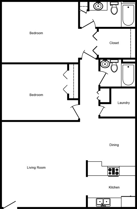 A black and white floor plan of a house with labeled rooms.